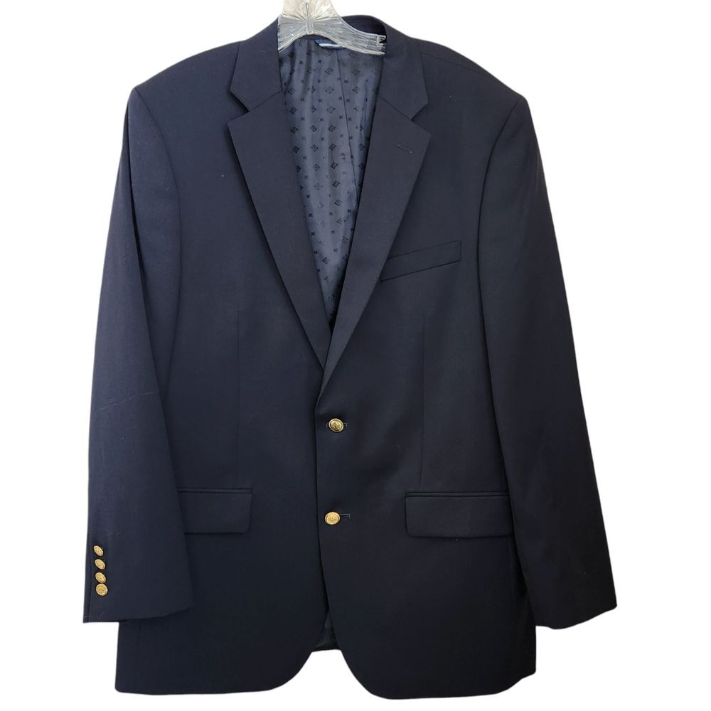 Saddlebred Blazer Sport Jacket Coat Mens 44L Blue‎ Navy Wool Blend Gold Buttons